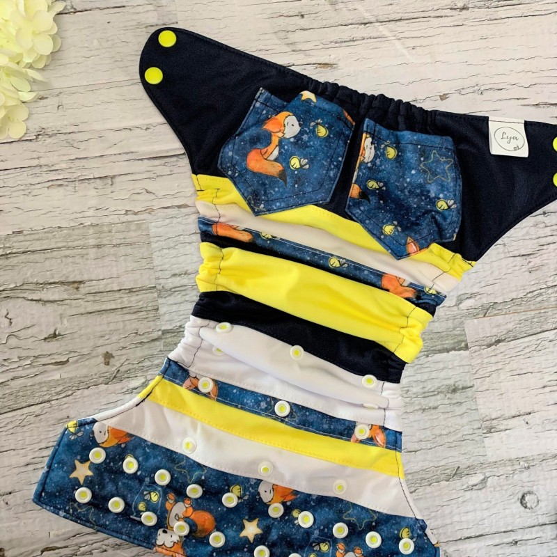 Fox and fireflies pocket diaper - scrappy style with pocket - 2.0